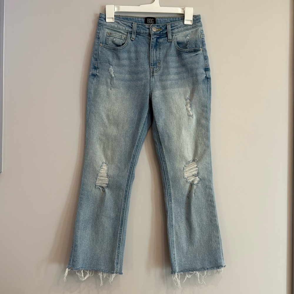 BDG Urban Outfitters Kick Flare High Rise Cropped Jeans 27 Distressed Raw Hem